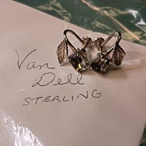 Sterling Silver Leaf Earrings with Black Accents